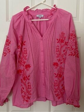 Fate Hot Pink Blouse with Red Floral Embroidery